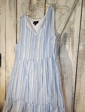 RONNI NICOLE   L Blues Stripes Sleeveless Dress Fully Lined Vacay Beach Girlie